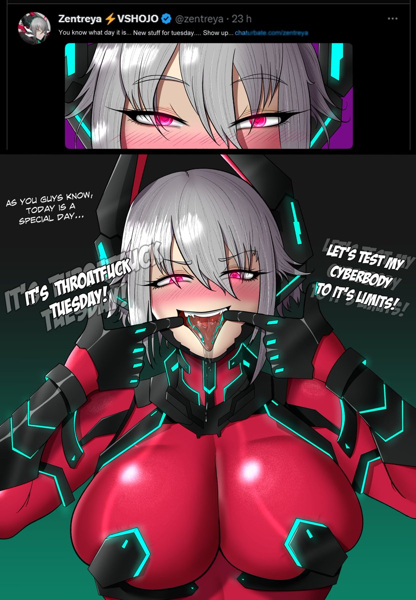 Qiyarts's tweet photo. [Commission for @bently454]

THROATFUCK TUESDAY TIME!!! (Or it was Tacotues... Nah, I think we're fine with it)🤖💦

#ZentreNSFW https://t.co/iCrVvMjb2J