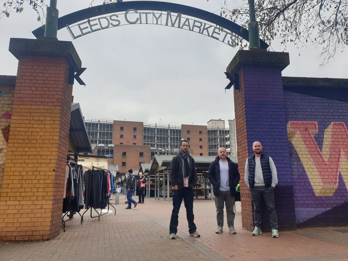 edleeds's tweet photo. Great meeting today with members of the @FredAldous team, + @JimTheMarket for @LeedsMarkets, looking at developing a load of big new murals around Kirkgate Market. Public art has proven cultural, economic, + social value, eg making us all happier! Let's create #ACityLessGrey. https://t.co/57qrspGgom