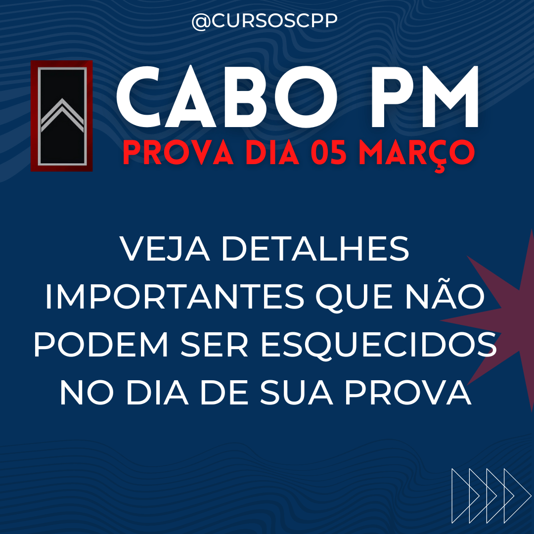 cursosCPP's tweet photo. CONCURSO CABO PM ◀◀

Alguns detalhes podem passar despercebidos, mas o CPP faz questão de reforçar os pontos importantes do Concurso interno de promoção à graduação de Cabo PM.

Quer estudar, ainda dá tempo...
Faça a Mega Revisão de Véspera de prova de Cabo.
Dia 04MAR23, R$ https://t.co/c0lPYXLk6s