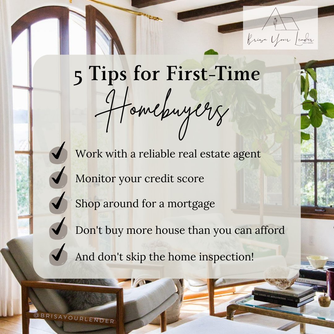 BrisaYourLender's tweet photo. Are you a first-time homebuyer? These tips may come in handy! Make sure to have these 5 tips checked off when you're home shopping! Shoot over a DM if you have any questions! https://t.co/xWHa7oxE3i