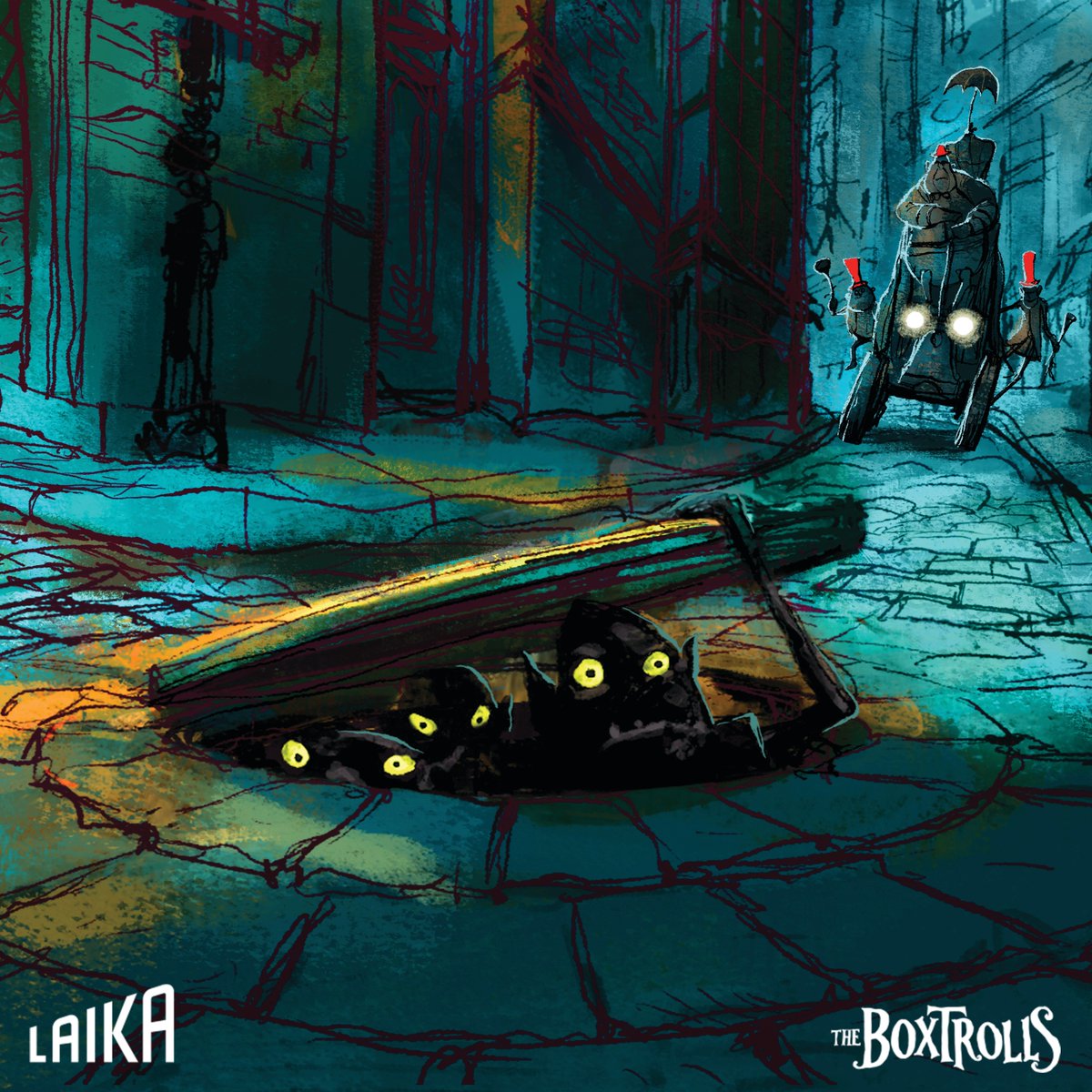 Early concept art for #TheBoxtrolls finds a visual demonstration of the emotional themes of the story, where appearances can be deceptive: what looks scary can be quite lovable.