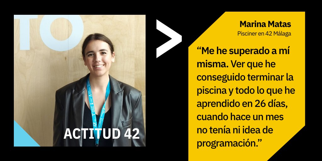 42malaga_ft's tweet image. 🚀 Actitud 42: Marina Matas
De animadora sociocultural a futura programadora.
"No he pensado en tirar la toalla porque, después de todo lo que he recorrido, quiero seguir hasta el final."
Conoce su historia: 42malaga.com/actualidad/act…
#Malaga #BornToCode #programacion
