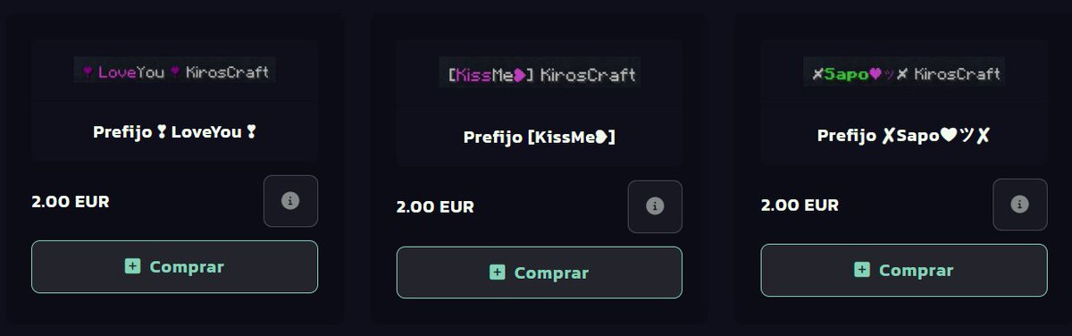 KirosCraft's tweet photo. ¡Ya están los prefijos ganadores del concurso de San Valentín en la tienda! 

Puedes adquirirlos en: https://t.co/lNjFqNhPln https://t.co/rC9XvkwbXQ