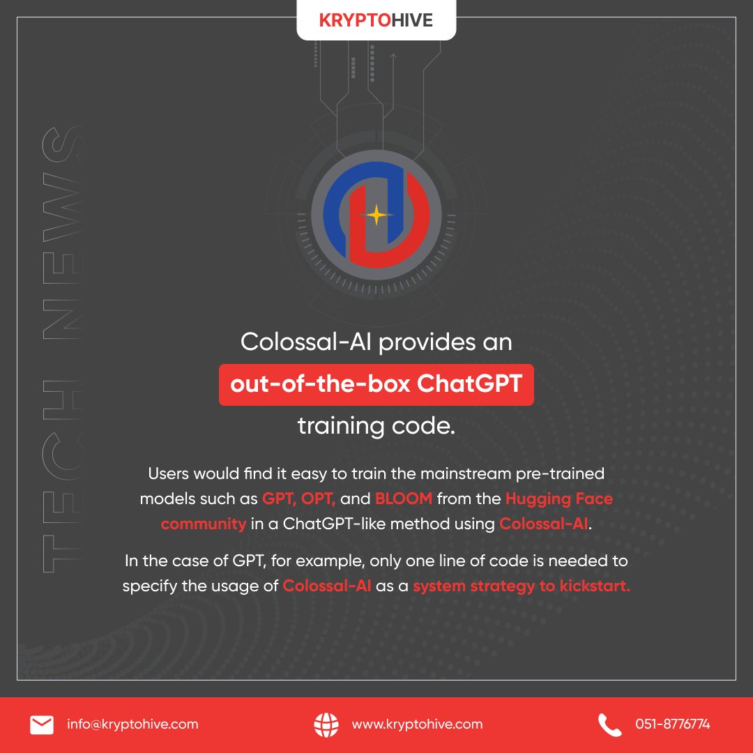 Khiveio's tweet image. Colossal-AI replicates the basic process of ChatGPT training in an open-source way, including 3 stages: pre-training, reward model &amp;amp; reinforcement learning

#colossalAl #Chatgpt #trainingcode #outofthebox #AItraining #machinelearning #deeplearning #opensource #ai