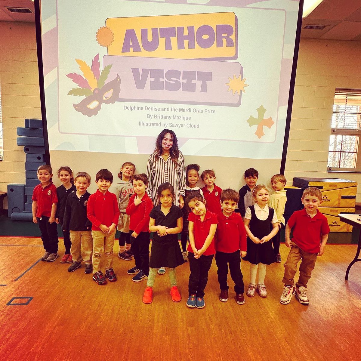 SSSASsaints's tweet photo. Our Lower School welcomed author @brittanymazique who shared her Mardi Gras book, “Delphine Denise and the Mardi Gras Prize” today with Early Saints (age 3) through first-grade readers! What a great way to celebrate Fat Tuesday! #SSSASLibrary #SaintsRead #SaintsConnected https://t.co/NcNSZVMqd1