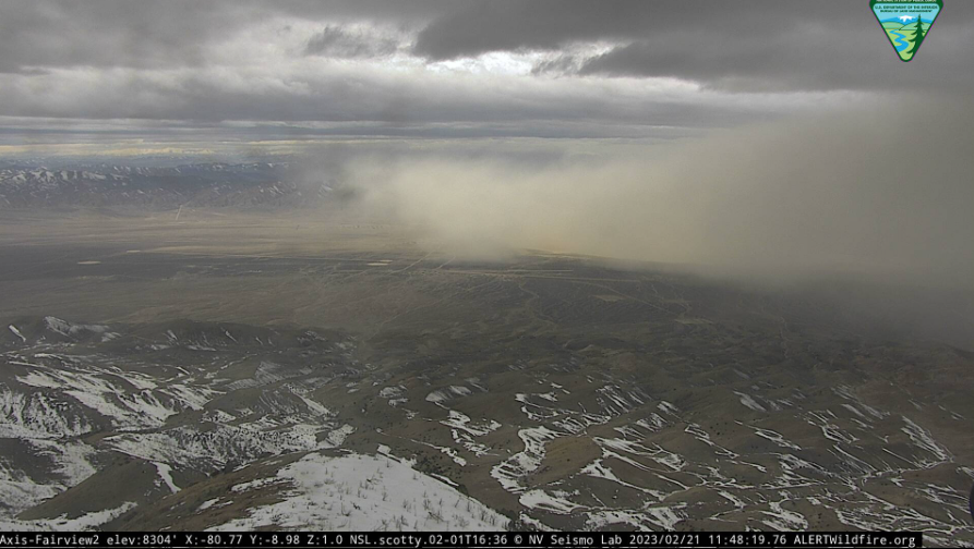 Heads up! Strong winds are leading to areas of blowing dust and haze across the west central Basin &amp; Range. Areas of reduced visibility are possible along I-80, Hwy 50, and US-95 through the afternoon.

Image: blowing dust seen from Fairview Pk looking west towards Fallon. #nvwx