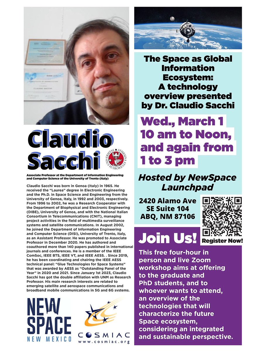 ECE_UNM's tweet photo. NewSpace Launchpad Hosts Claudio Sacchi March 1 https://t.co/rbHc2sMi1D