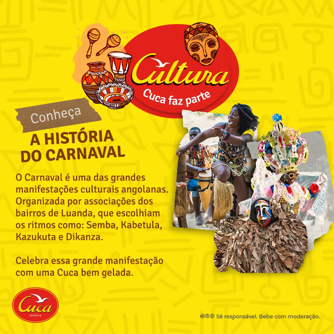 O Carnaval é uma das grandes manifestações culturais angolanas. Organizada por associações dos bairros de Luanda, que escolhiam os ritmos como: Semba, Kabetula, Kazukuta e Dikanza. 

Celebra essa grande manifestação com uma Cuca bem gelada.

#SomosCuca #CervejaCuca#carnaval2023