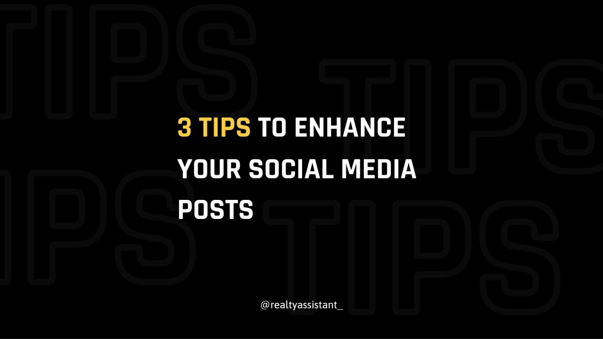 3 tips to enhance your social media posts
▪️Use your brand colors and fonts. 
▪️Balance the text and image.
▪️Place the most important elements in the biggest fonts.

#designrules #design #socialmediatips #realestate #broker #brokeragent #SEO #posts #Tips