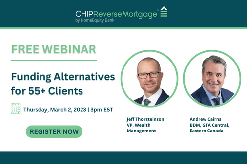 Join us on March 2 for an informative and FREE 45-minute webinar for wealth professionals on utilizing the CHIP Reverse Mortgage in your financial planning and accessing your client’s home equity to offset potential long-term care expenses. Register TODAY: bit.ly/3xESsZV
