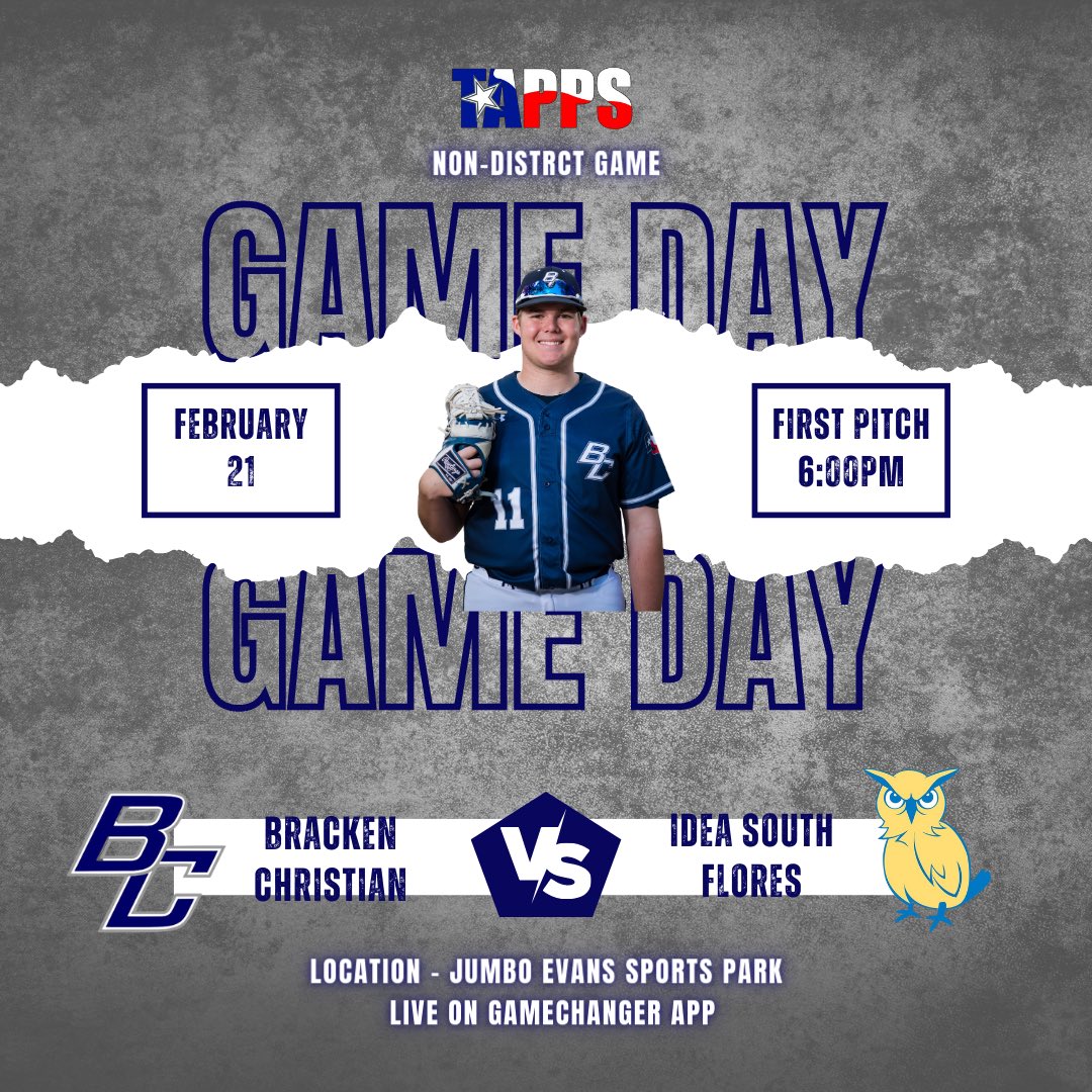 First Non-District game of the season is tonight at home!

Tuesday Game
🆚 Idea South Flores 
📍 Jumbo Evans Sports Park
⏰ 6:00pm
⚾️ #ArmourUp #WarriorBaseball

Address- 101 Jumbo Evans Blvd
Spring Branch, TX 78070
United States
