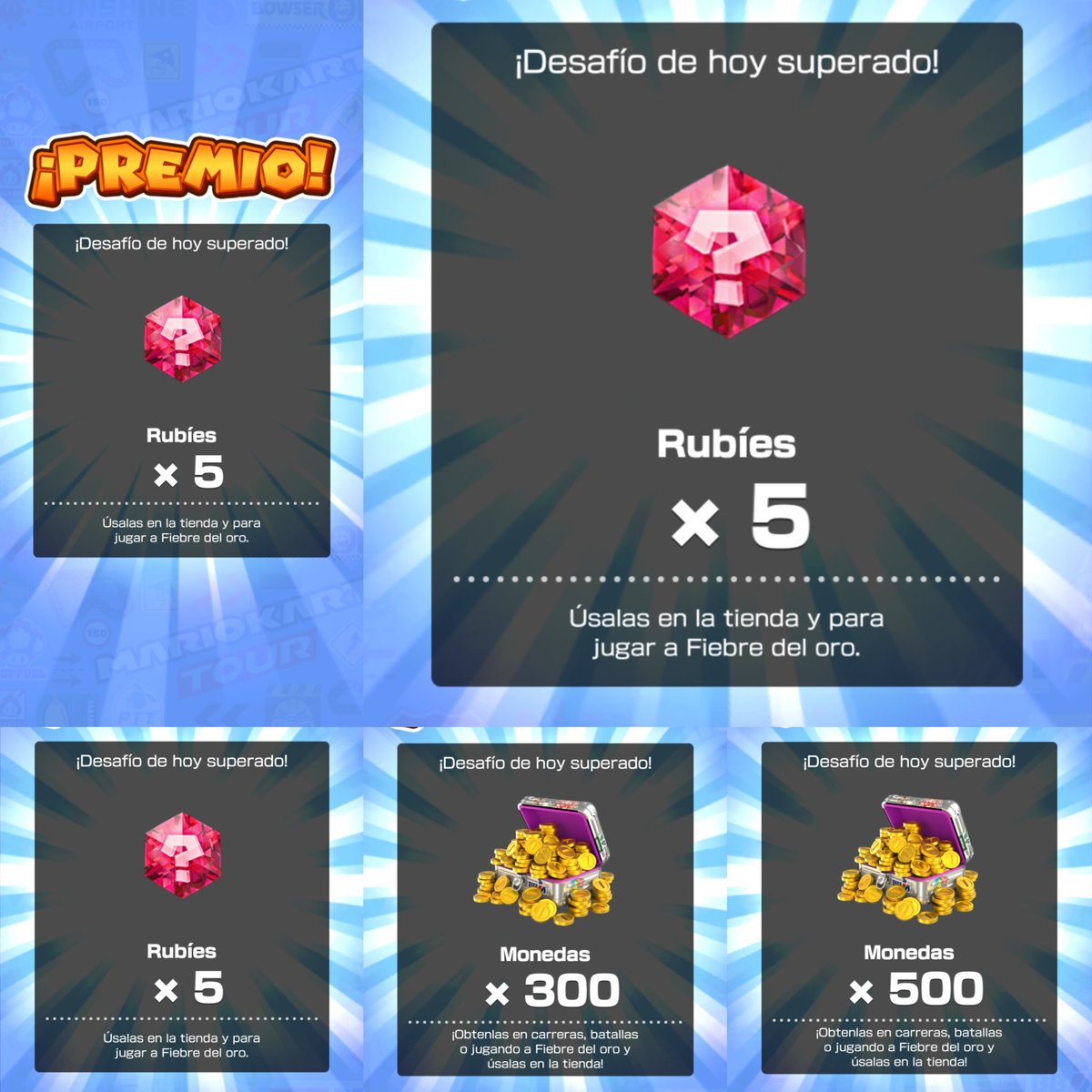 UnTalJavierMndz's tweet photo. Así concluyeron mis desafíos de la Temporada de Exploración ⛏️
Lo mejor, los rubíes 💎
#MarioKartTour #ExplorationTour #TodaysChallenges https://t.co/UaLhLlCh30