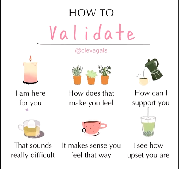 IAmHere_Tribe's tweet photo. When we are trying to listen and validate someone’s emotions, we can sometimes have trouble putting what we want to say into words. Here are some great suggestions from @clevagals on how we can validate our loved ones.
#IAmHere #MentalHealth #Wellbeing #PulseLearning https://t.co/uDwQ4fmuHj