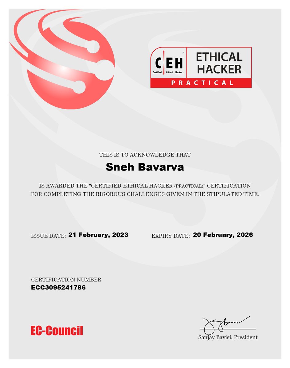 bavarvasneh's tweet photo. Certified Ethical Hacker 👨🏻‍💻

I am proud to share that today I passed CEH ( practical ) with full score! 💫

For this achievement I would like to admin that I learned a lot from @tryhackme 

#CEH #cybersecurity #infosec @ECCOUNCIL https://t.co/RoqtrSAu1J