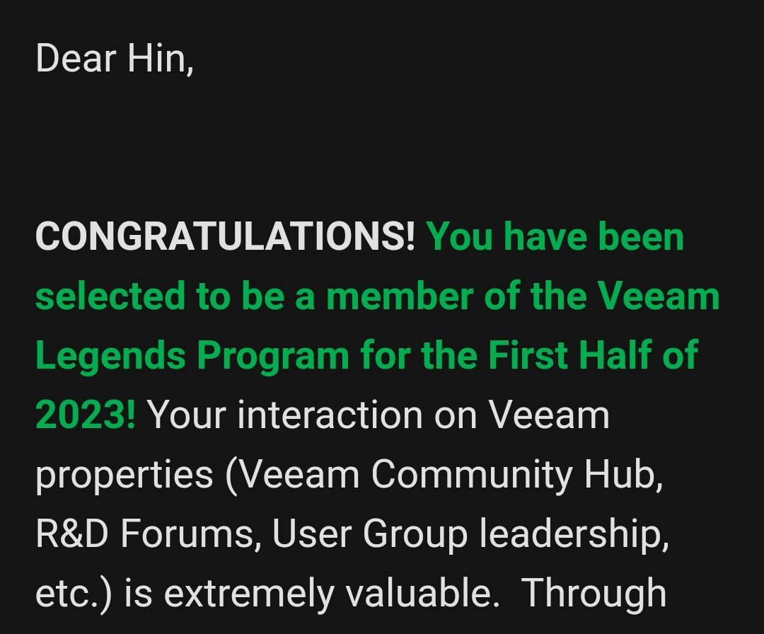 I'm honoured to be selected to be part of this amazing group. Thanks @MadiCristil @RickVanover @NikolaPejkova and Safiya! #veeamlegends