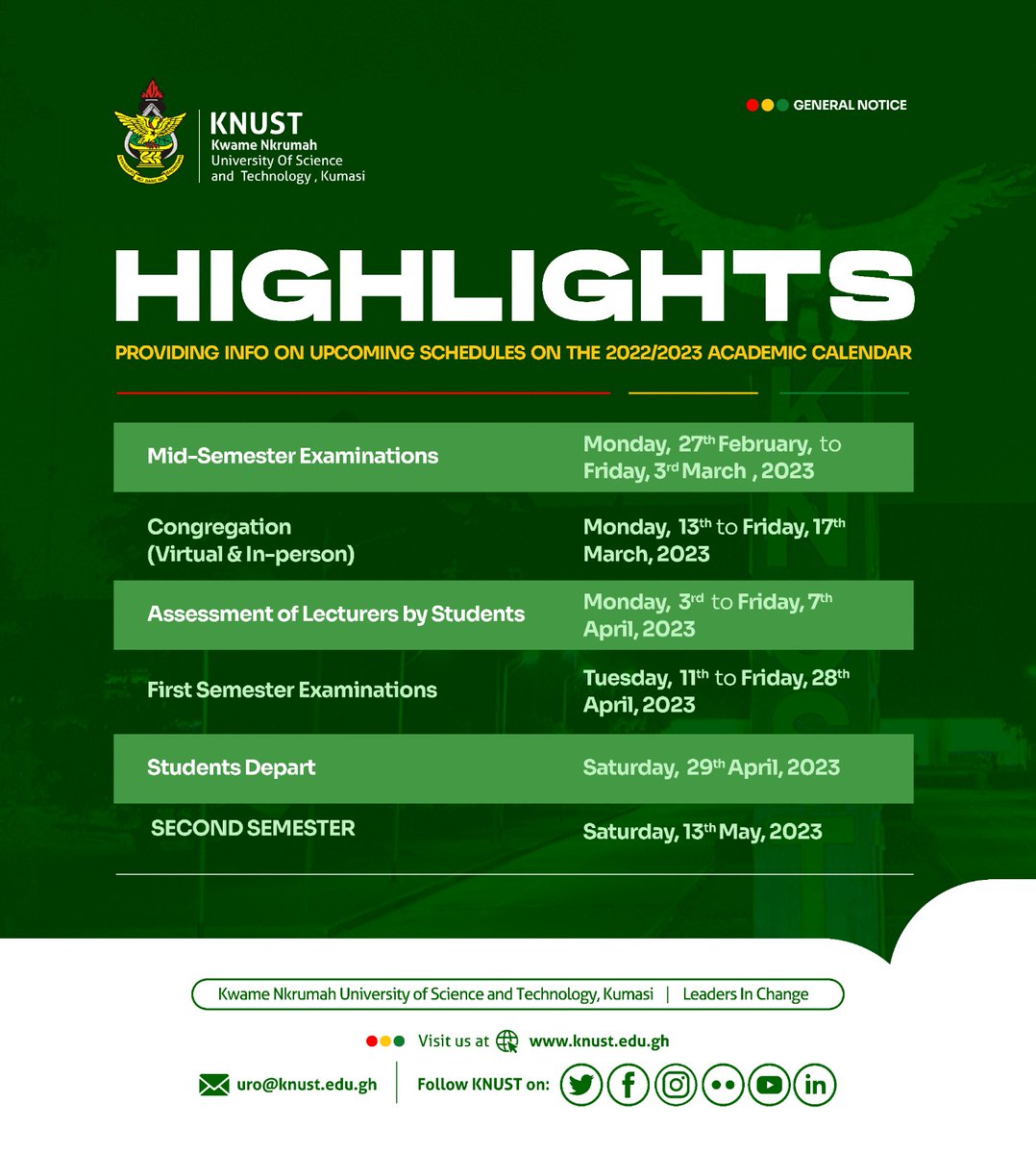 ElearningKnust's tweet photo. Upcoming Schedules on the 2022/2023 Academic Calendar
#knust https://t.co/voAahJFXlC