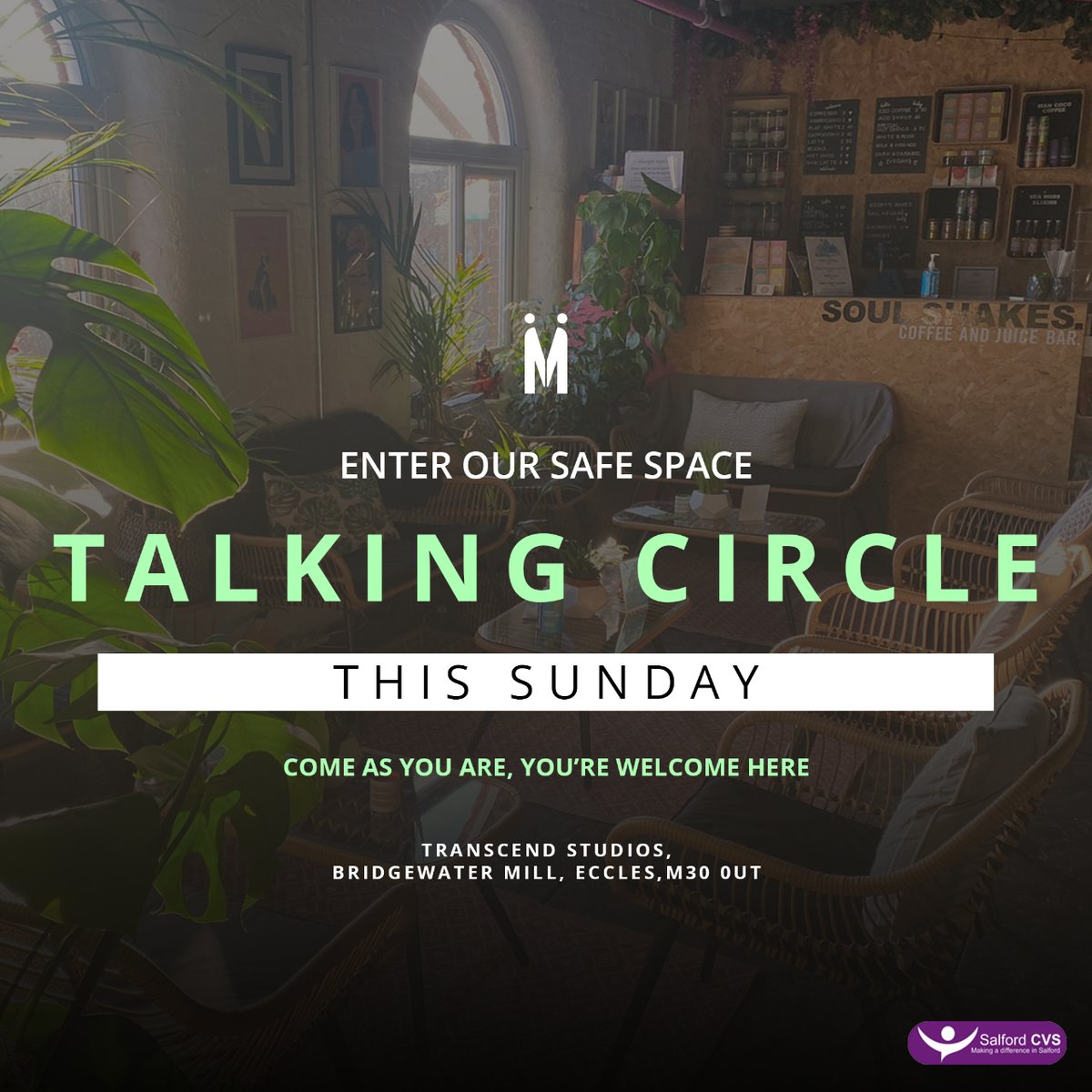 MandemMeetup's tweet photo. Come and join us at our talking circle in Eccles. Share how you're feeling. This is a safe space, void of judgement, expectation and interruption.

#MandemMeetup #TalkingCircle #Salford #Eccles #MensMentalHealth #MenCanTalk https://t.co/QKrXSIgoAR