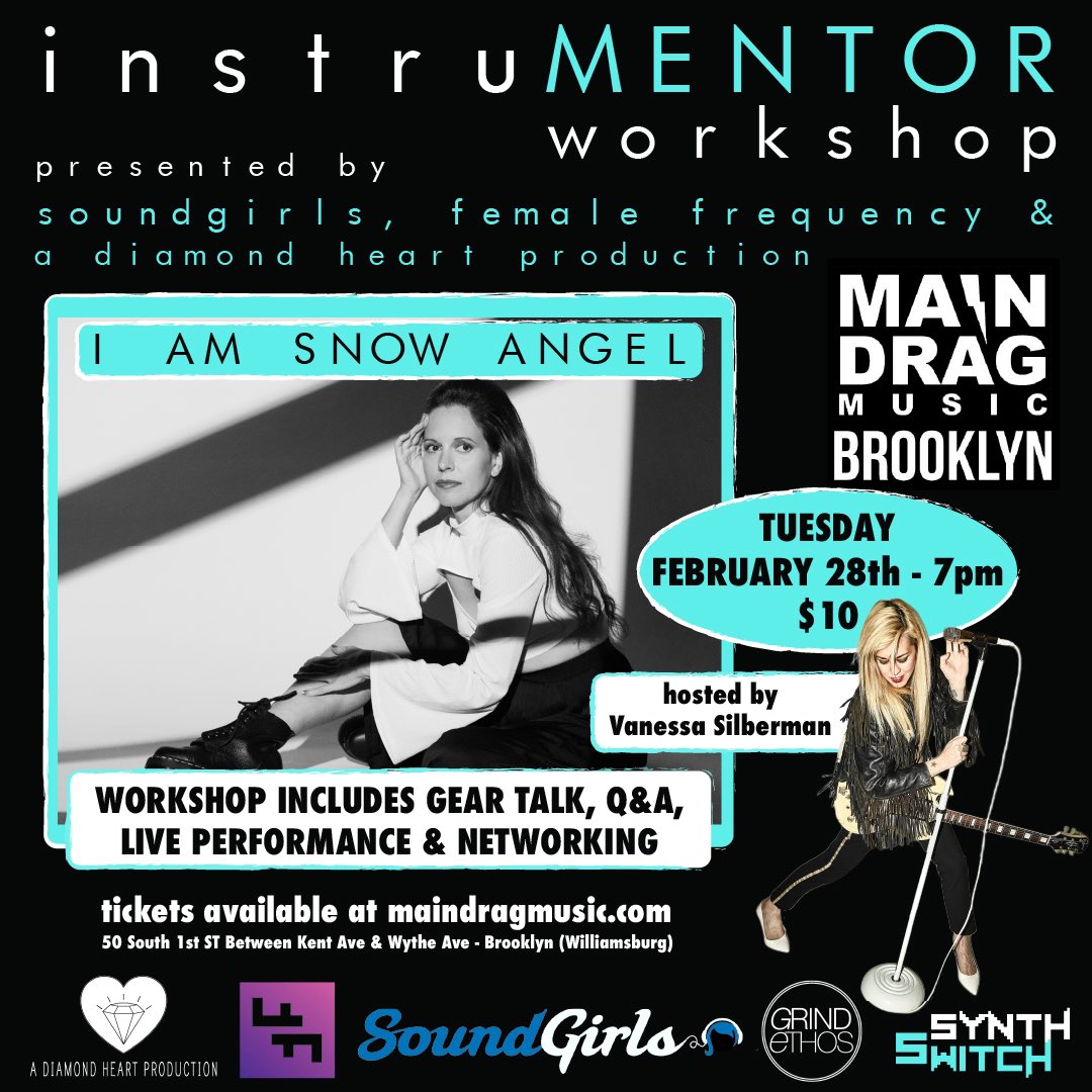 primitiveheart_'s tweet photo. Our instruMENTOR Workshop with @I_Am_SnowAngel is ONE WEEK FROM TODAY! 

Date: Tuesday, February 28th - 7pm
Location: Main Drag - 50 South 1st Street Between Kent ave and, Wythe Ave, 11249
https://t.co/PjRXtUdXHA

Tickets: https://t.co/801k20lf2i

#instrumentor #femalefrequency https://t.co/Wa7YqtU37W