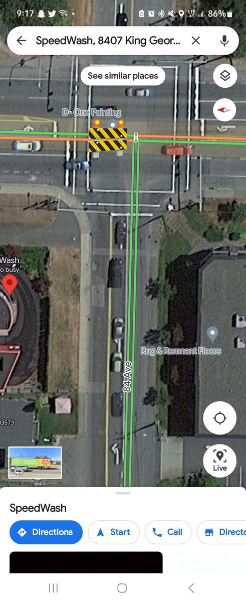 jsOhal_6's tweet photo. @MainroadLM pothole opened up King george and 84ave. I've put the construction emoji for the spot on screenshot https://t.co/FRMxIHJPs7
