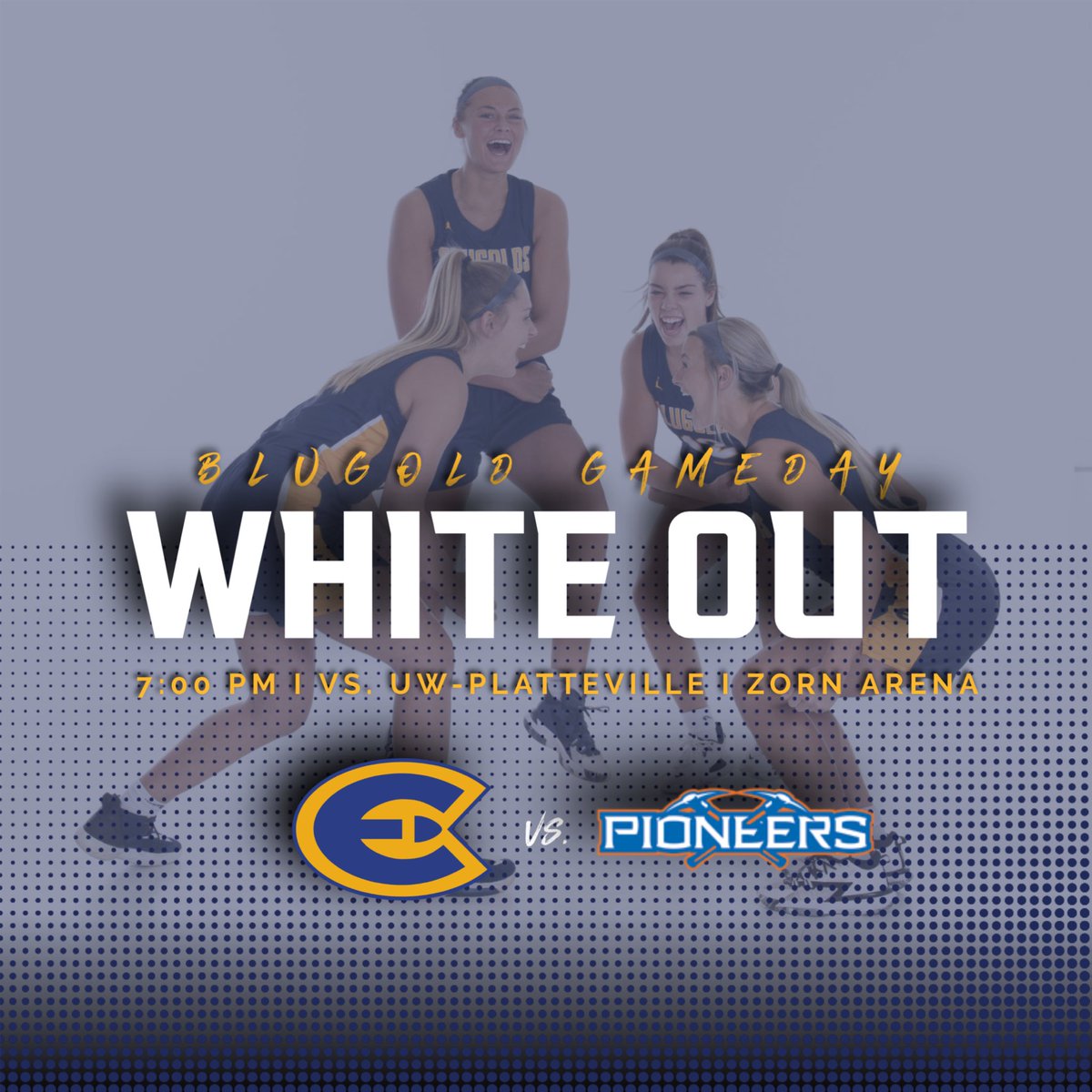 UWECWBB's tweet photo. It’s WIAC playoff time! The #3 Blugolds host the #6 Pioneers at 7 PM tonight! Come support and wear WHITE! 💪🏀 #moreISpossible https://t.co/IX2cBHNNjN