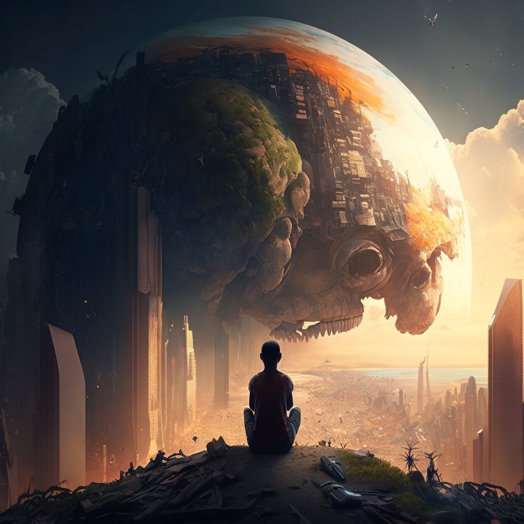 AIart54's tweet photo. I asked AI what the last people of earth would see #AI #AIart #art https://t.co/P78DI8ZTkk