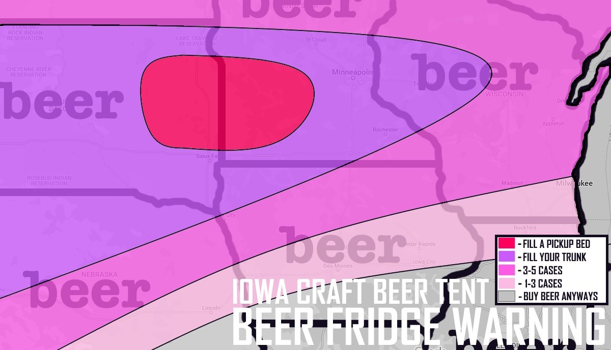 IACraftBeerTent's tweet photo. We thought our friends to the North needed warning as well.  Be sure to tag your family &amp; friends so they can be prepared. An additional fridge may even need to be purchased for this one. #BeerFridgeWarning https://t.co/tHYtsoDNCt