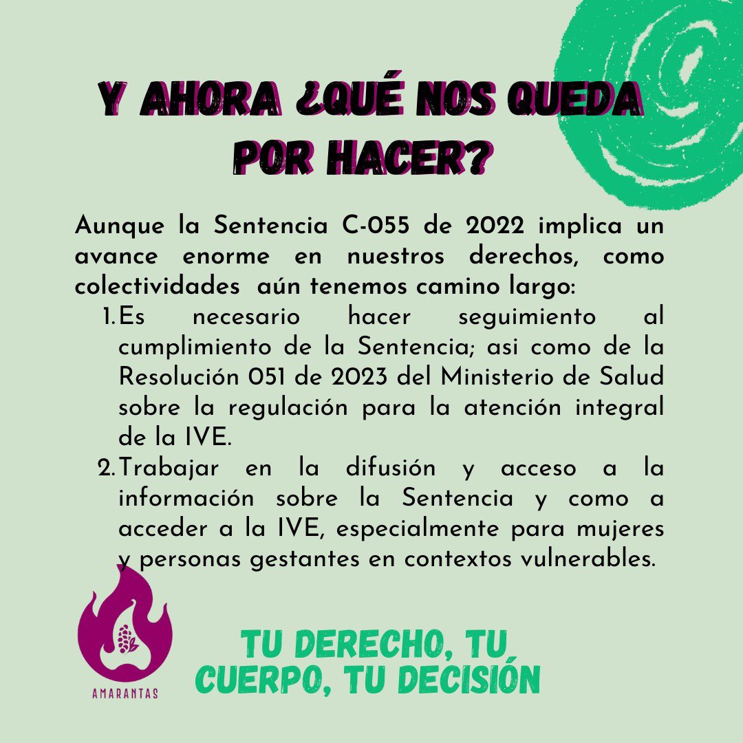 Amarantas_'s tweet photo. Un día como hoy hace un año se aprobó la sentencia C-055 que despenalizó el aborto en
Colombia hasta la semana 24. Hoy somos un referente en toda America latina sobre la protección
de los derechos sexuales y reproductivos, una lucha
histórica por la autonomía de nuestros cuerpos https://t.co/LM4QO2yNcv