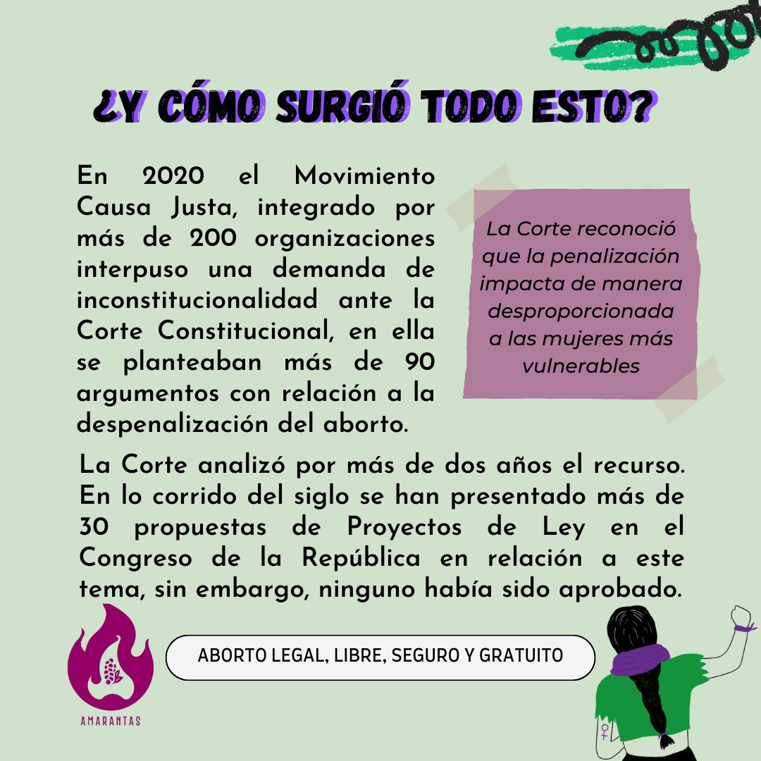Amarantas_'s tweet photo. Un día como hoy hace un año se aprobó la sentencia C-055 que despenalizó el aborto en
Colombia hasta la semana 24. Hoy somos un referente en toda America latina sobre la protección
de los derechos sexuales y reproductivos, una lucha
histórica por la autonomía de nuestros cuerpos https://t.co/LM4QO2yNcv