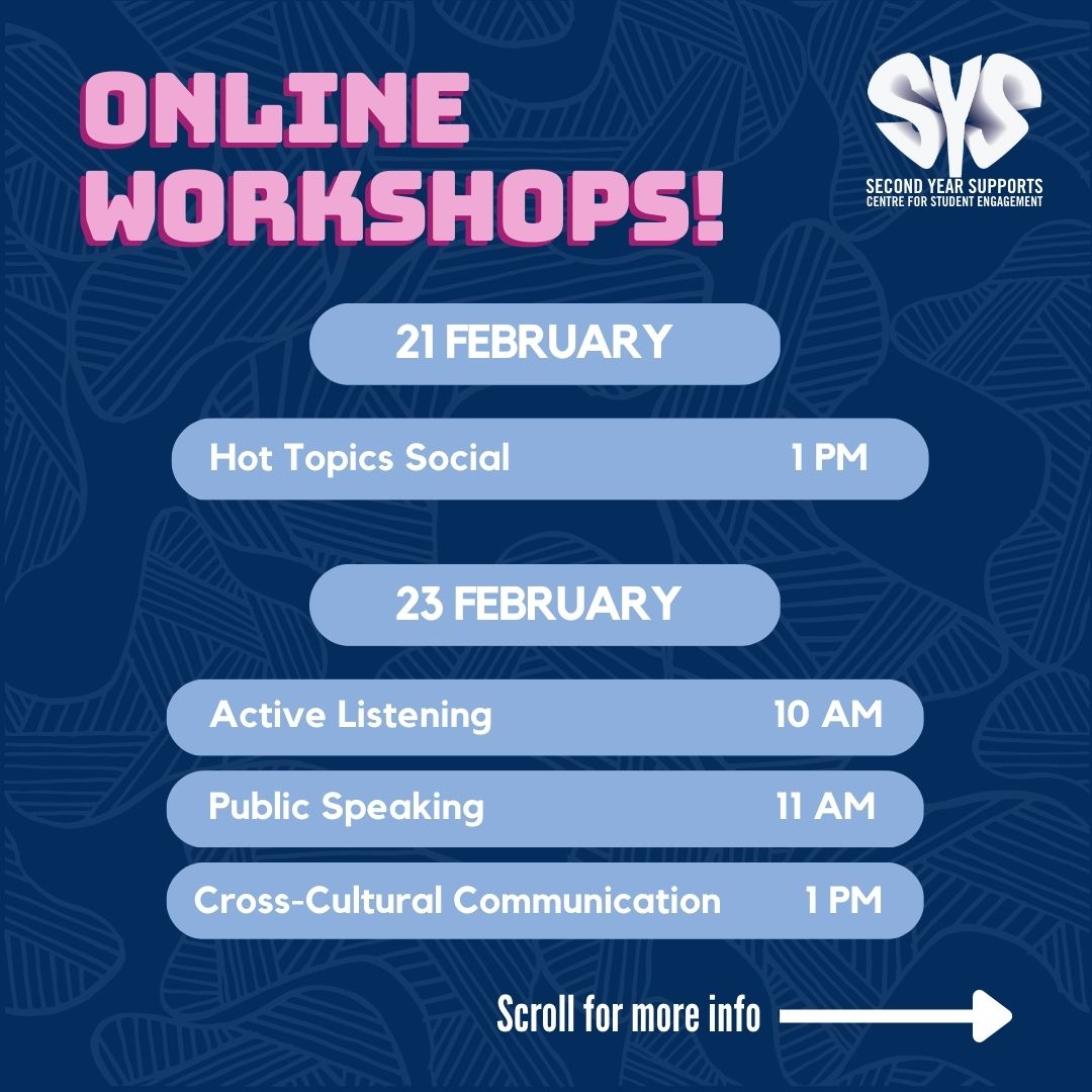 utm_engage's tweet image. Hi Second Years! The SYS Team will be hosting online workshops throughout Reading Week for CCR. Sign up with the link in our bio or on the Second Year Supports website!