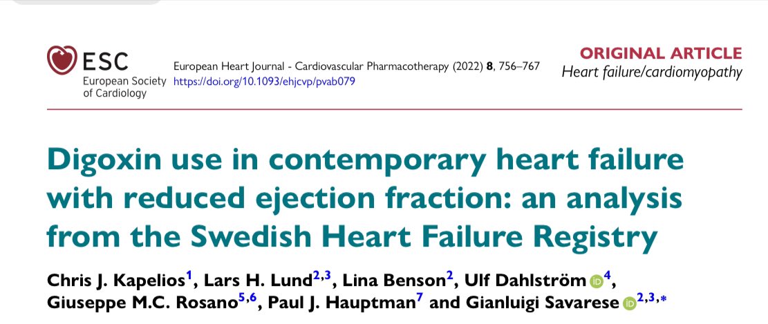 pyrpyris's tweet image. 🫀In #HFrEF patients, #digoxin use is associated with #lower mortality/morbidity in patients with AF, but higher in patients without AF❗️

💊Read the full text at #ehjcvp ➡️ academic.oup.com/ehjcvp/article…

#CardioTwitter #MedTwitter #EHJPharmacotherapy #CardioEd #EPeeps #HeartFailure