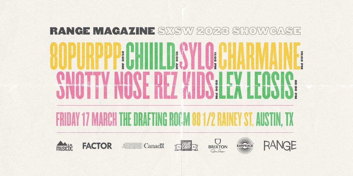readxrange's tweet photo. Just announced our official @SXSW 2023 showcase — 03.17 at the Drafting Room — see you in Austin! @80purppp / @Chiiild / @sylosylosylo / @___IAmCharmaine /@TheRezKids / @lexleosis  
RSVP: https://t.co/dRBK9stc3N https://t.co/vpjpqGd4Ex