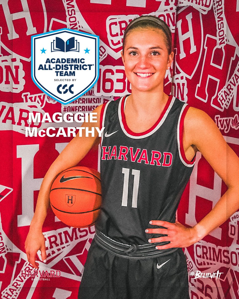 HarvardWBB's tweet photo. She's on 🔥 on the court and in the classroom‼️

Congratulations to senior captain Maggie McCarthy for being named to the 2022-23 CSC Academic All-District Team!

#GoCrimson x #BelieveIt https://t.co/e0vqSFjMaK