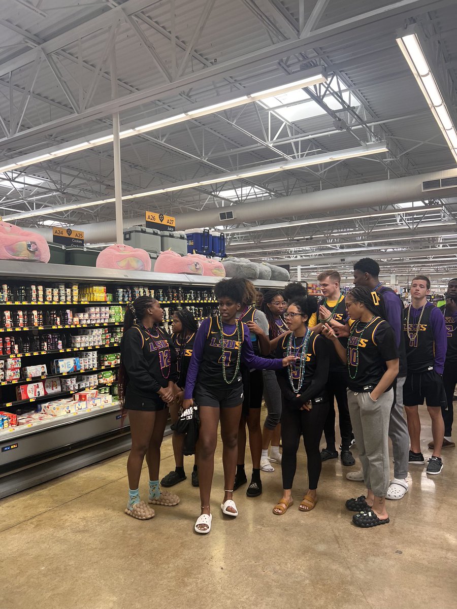 LSUSathletics's tweet photo. Happy Fat Tuesday! Thank you to Walmart on Bert Kouns for allowing us to be a part of the festivities! https://t.co/mGjs3DsnV0