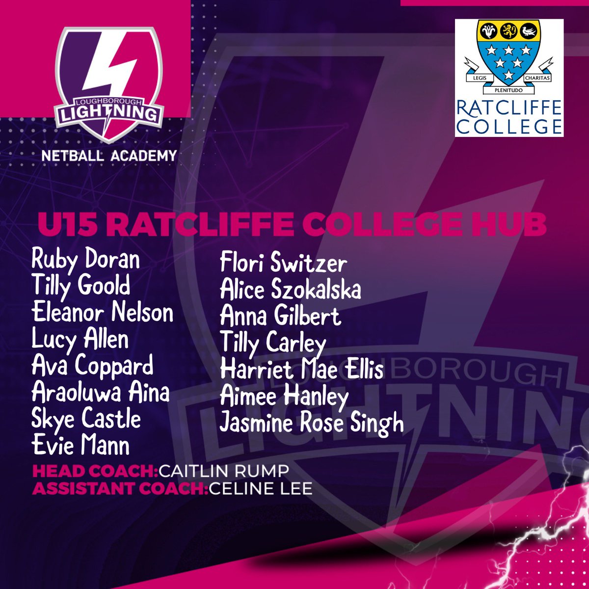 Lightning_Acad's tweet photo. Here we have our @RatcliffeColl hubs 👋

Our two hubs here get to partake in a variety of matches and training every week to get the #lightningexperience from our great coaches🤩. Well done all! 💜 https://t.co/i8LiCDT8SG