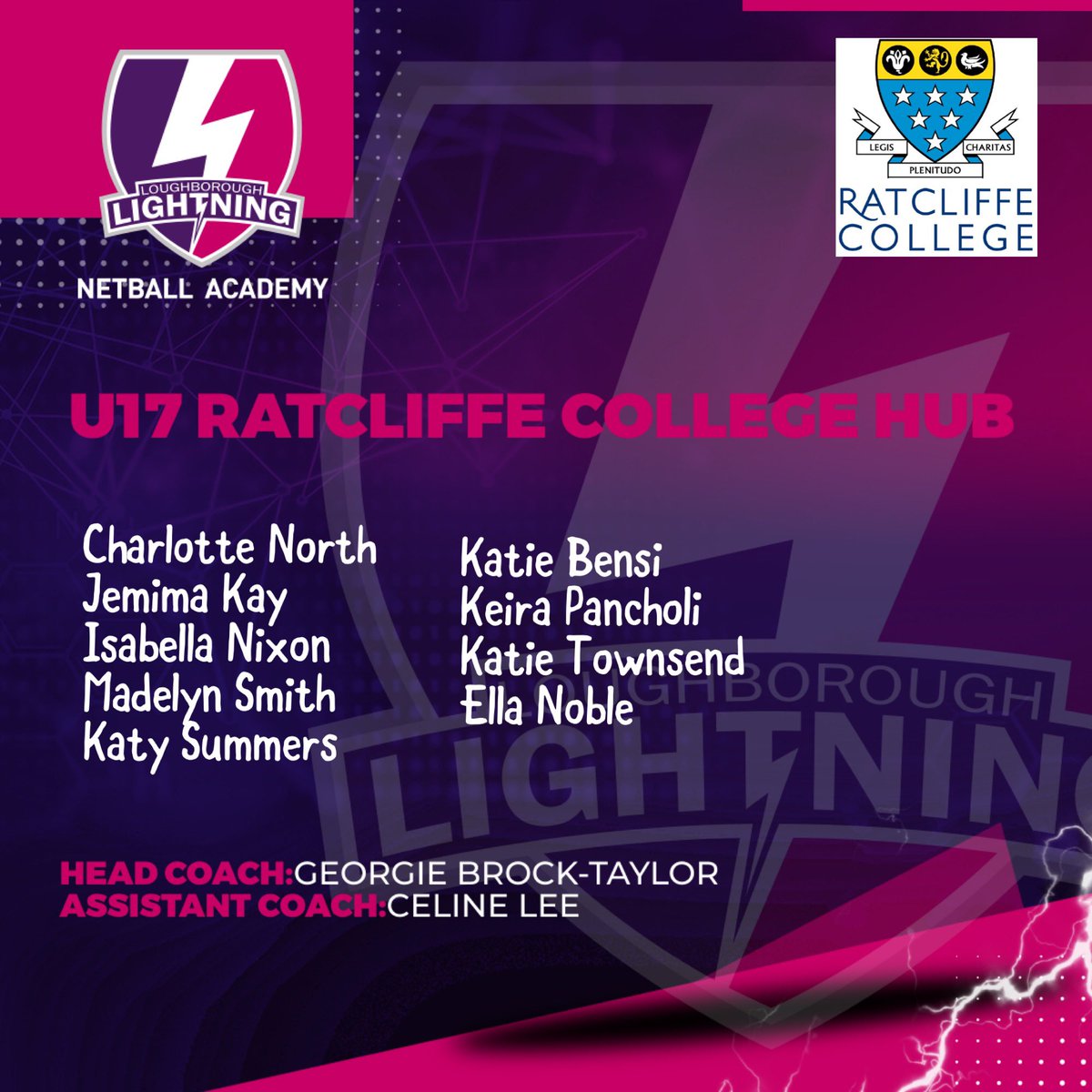 Lightning_Acad's tweet photo. Here we have our @RatcliffeColl hubs 👋

Our two hubs here get to partake in a variety of matches and training every week to get the #lightningexperience from our great coaches🤩. Well done all! 💜 https://t.co/i8LiCDT8SG