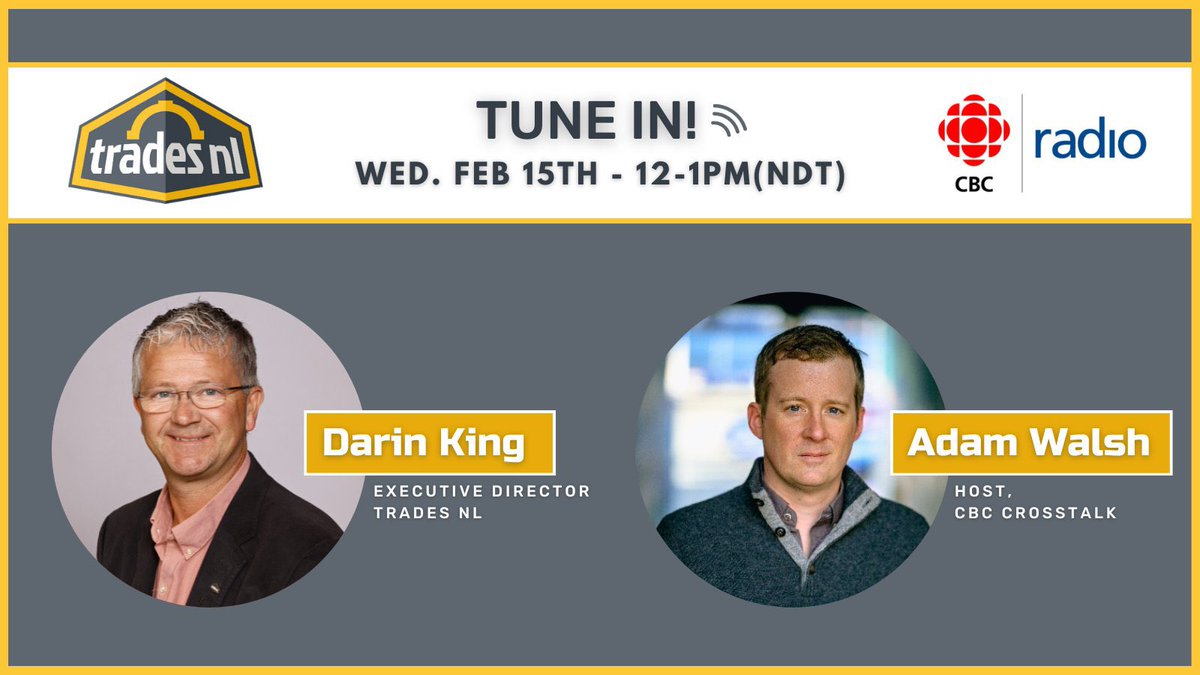 Thanks @adamfwalsh for inviting our ED @king_darin on @CBCCrosstalk to discuss a variety of skilled trades issues, including the @Equinor Bay du Nord Project.  It was a great discussion with lots of thoughtful input from callers who are passionate about their topics. @TradesNL_IO