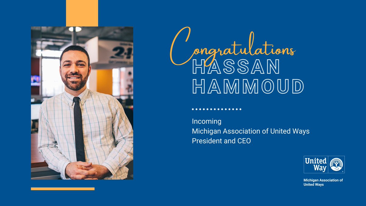 Today we are thrilled to announce the hiring of a new President and CEO to lead the Michigan Association of United Ways. Join us in congratulating Hassan Hammoud, who will assume the role on March 13th, 2023. Read the full press release here: bit.ly/3lTWuLe