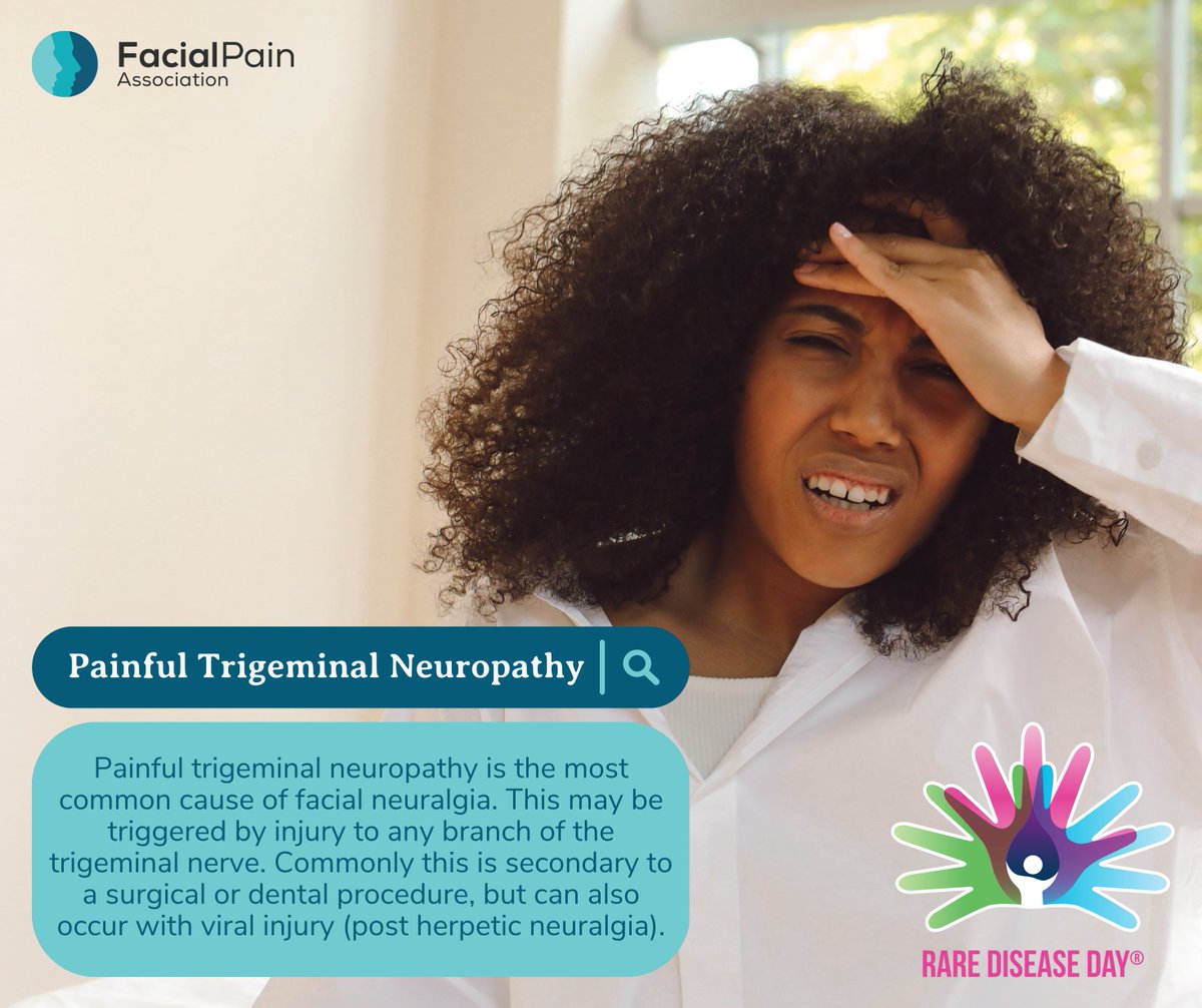 facialpainassoc's tweet photo. Painful trigeminal neuropathy is the most common cause of facial neuralgia. This may be triggered by injury to any branch of the trigeminal nerve. Commonly this is secondary to a surgical or dental procedure, but can also occur with viral injury. 

https://t.co/NDqYJTU9Ur https://t.co/4NgWsEkEqq