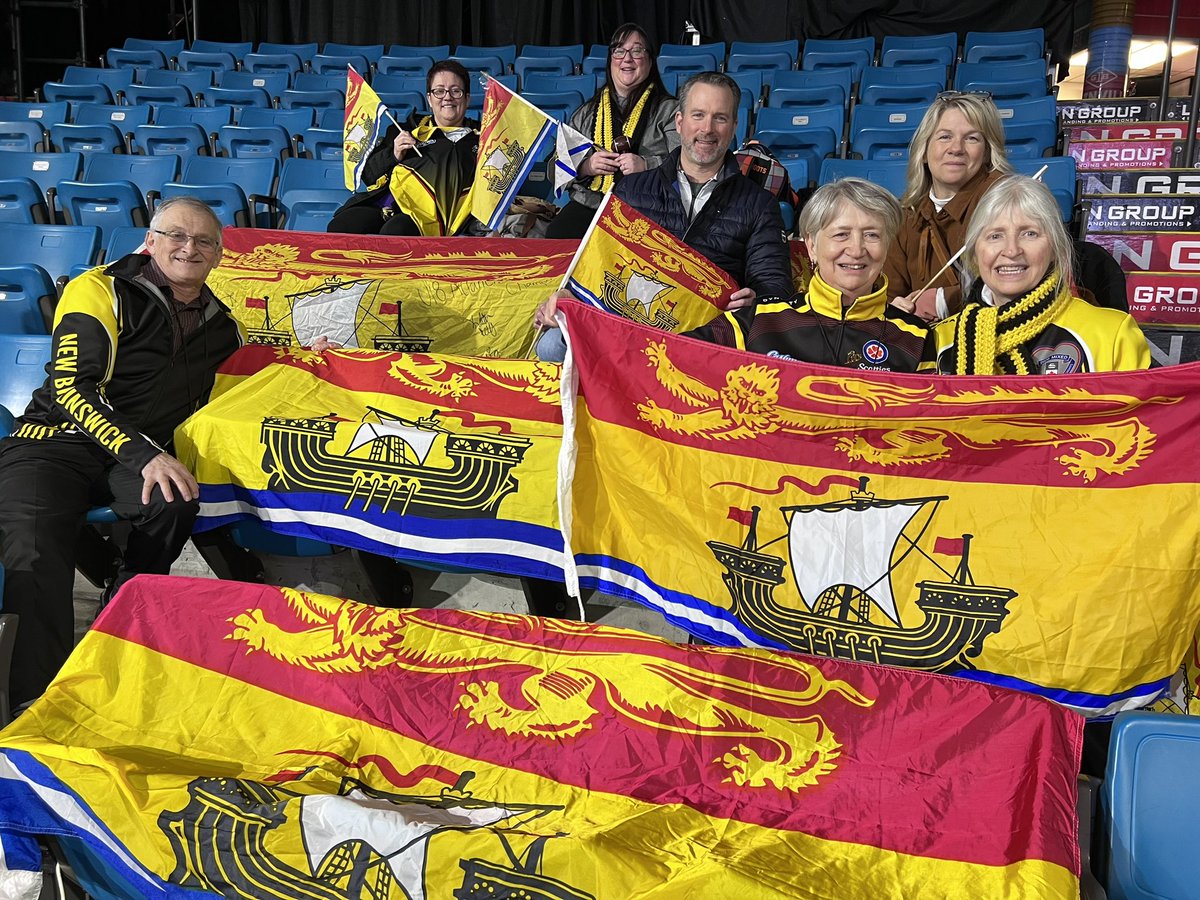 CurlingCanada's tweet photo. You can’t miss the New Brunswick fans in the stands #flagsfordays #STOH2023 https://t.co/QGPmmnoeLQ