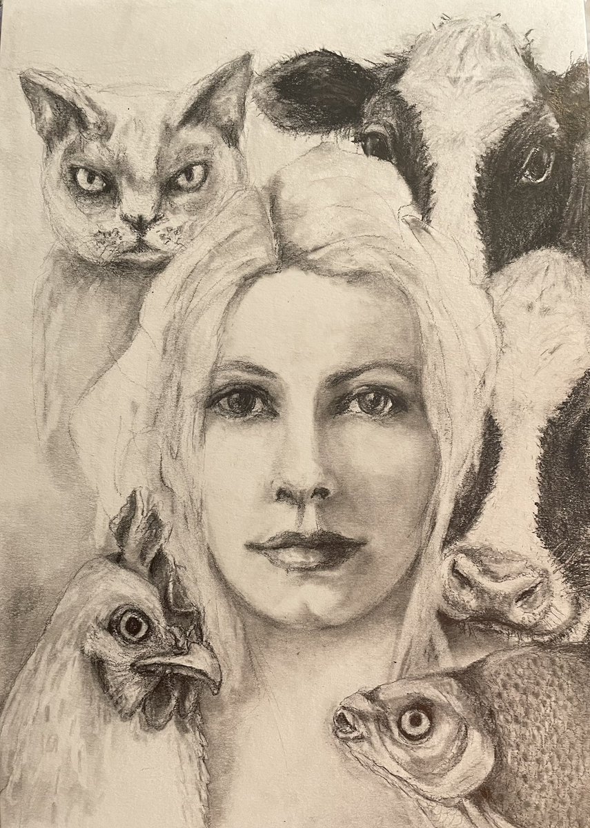BlythexSmith's tweet photo. Female metaphors./ Nainen, kana, kissa, lahna ja kaksi lehmää. #carpbream #hen #cat #cow #pencildrawing #chronicpainter #derogatorylanguage https://t.co/WBbMUUB9ZX
