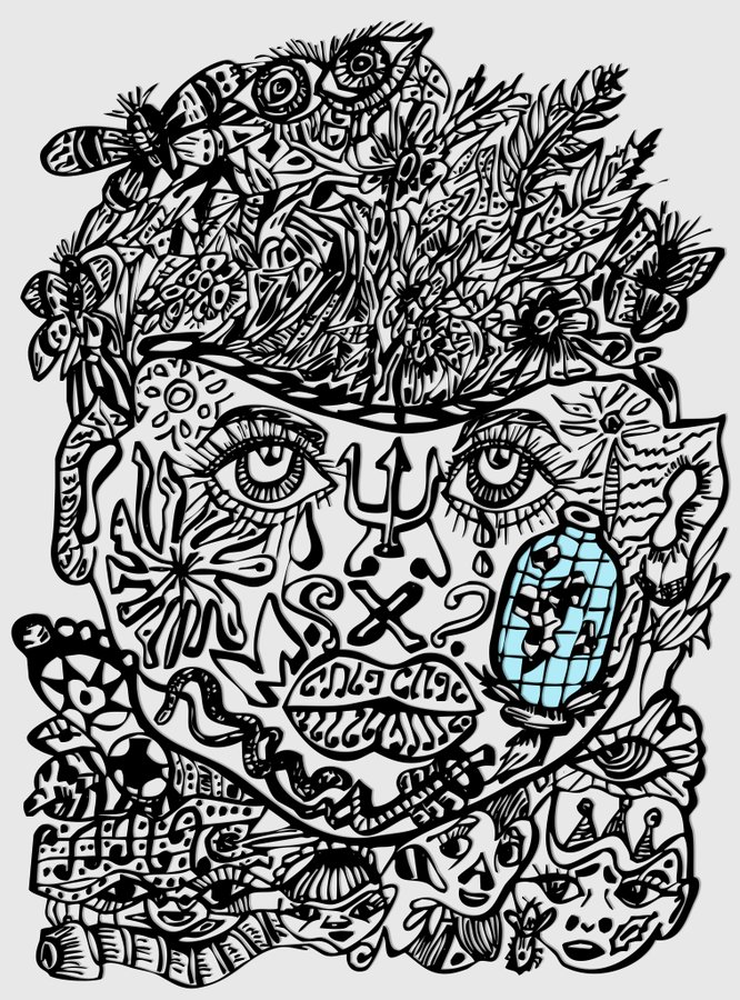 ocean_artz's tweet photo. Always wondered how today's young people deal with all the noise and distractions around them on a daily basis ◾️ 

I created this piece of art to represent this crammed head!

Overcrowded 🤯

0.008 $eth on KnownOrigin! 🔥

Link ⤵️🔗 https://t.co/bMwui9pxOG
