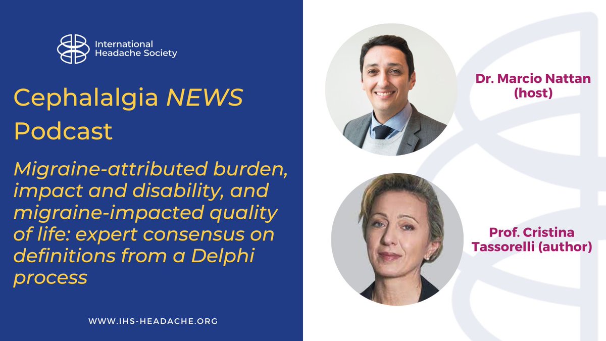 ihs_official's tweet photo. Dr. Marcio Nattan interviews Prof. Cristina Tassorelli about an expert consensus from a Delphi process examining definitions of migraine-attributed burden, impact, disability, and quality of life.
Click the link to find more:
https://t.co/JwrPnDWZqt
#learning_centre #ichd3matters https://t.co/j92rucAnIK