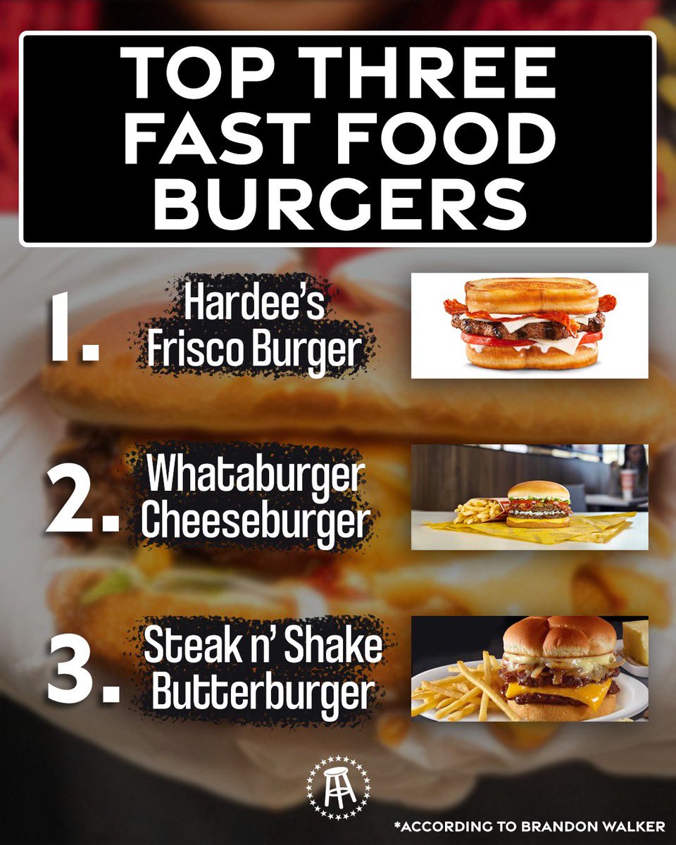 barstoolsports's tweet photo. Power ranking the Top 3 Fast Food Burgers according to @BFW https://t.co/YAsOhPgXCG