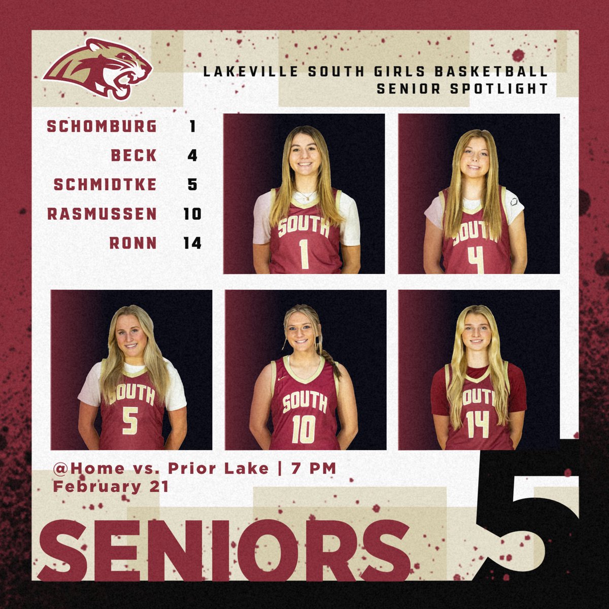 GAME DAY at home against Prior Lake! Plus it's Senior night! Join us to celebrate our seniors: Ella Schomburg, Bree Beck, Evy Schmidtke (Captain), Rylie Rasmussen and Whitley Ronn (Captain). #StrongerTogether
🖥 Varsity game: lshsactivities.com/livestream/
🖥 9th/B Squad/JV: On Facebook