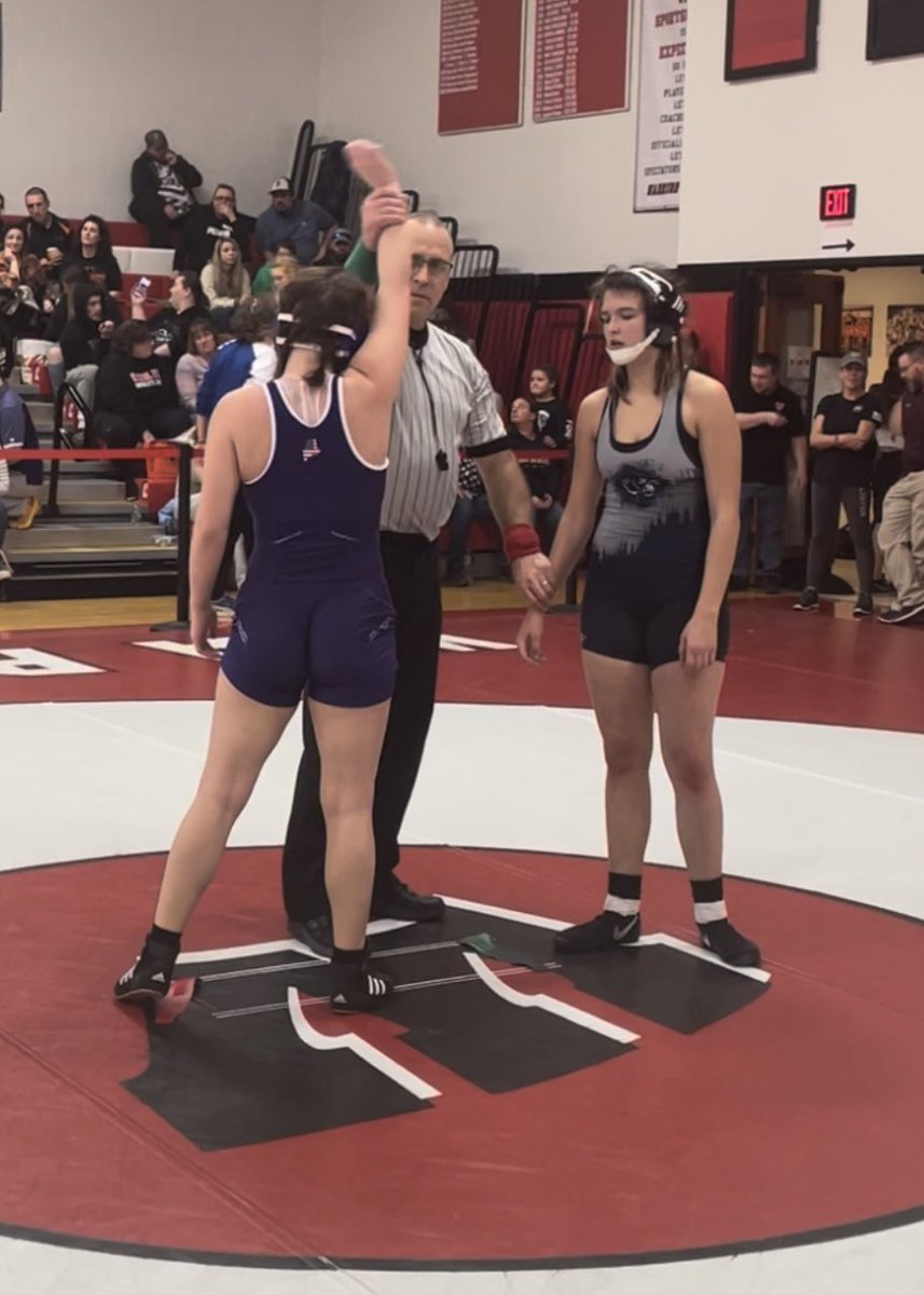 DHSRamWrestling's tweet photo. Olivia Litcher with the 1st period pin in the QF! After a tough loss to the returning State Champ, Olivia bounced back with a 12-4 win in the Consi-Semis! Will be 1st female state place winner since 2019! @DeeringProud #harworkpaysoff #ramsurgam https://t.co/lIKwZnP8M8
