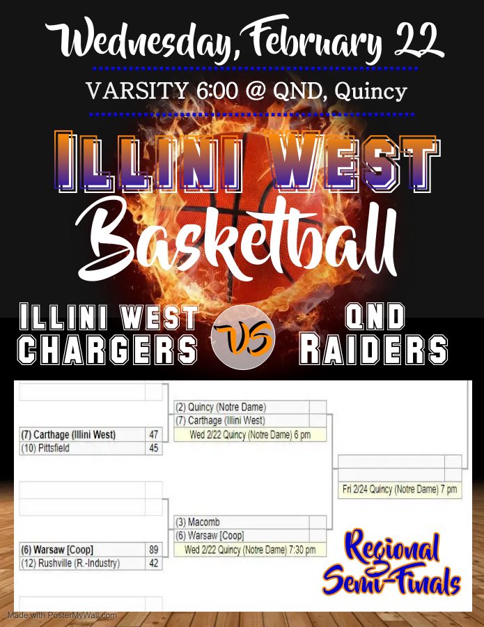 IDubCheer's tweet photo. Regional Semifinals! We’re playing QND @ QND 6pm which means you need to rally your friends &amp; family to come show your support! Let’s get this WIN and take on Macomb or West Hancock for the championship! YOU GOT THIS BOYS!! @IlliniWestHoops @iw_athletics https://t.co/rKOm2XzxuK