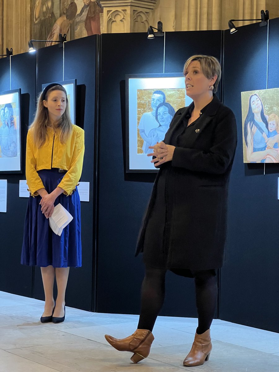the_white_stuff's tweet photo. Almost one year on from the Russian invasion of Ukraine it was humbling to see the work of artists Hannah Rose and Maria at the ⁦@WorldVisionUK⁩ exhibition supported by ⁦@jessphillips⁩ and see the love for home and country in their art. #womenandgirls #ukraine https://t.co/C7rvstbh2J