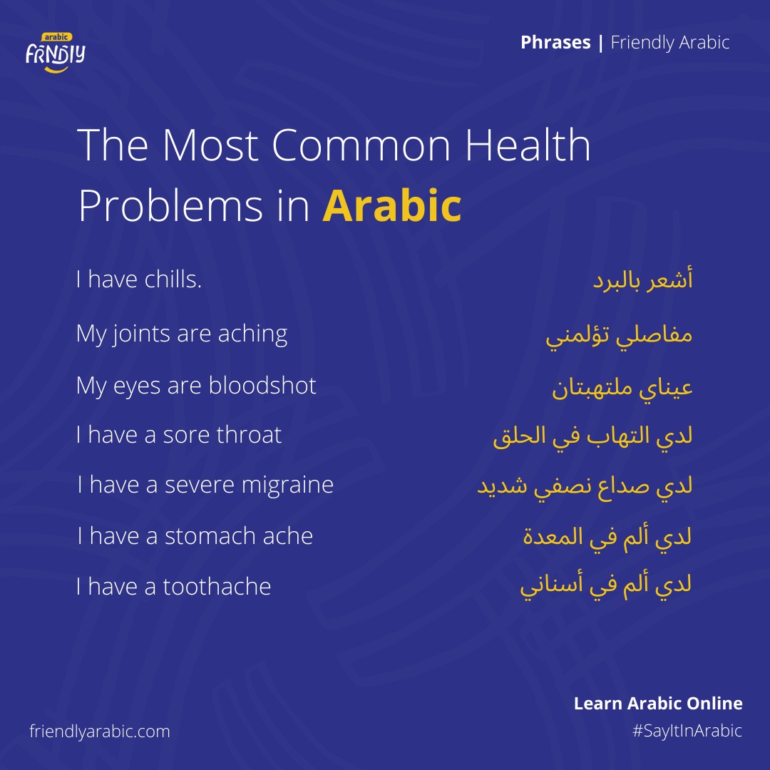 friendlyarabic's tweet photo. The most common health problems in Arabic | part 2🤒

Download the app now!
https://t.co/uRfGERtjuu

#friendlyarabic #ArabicLanguage #Arabic #LearnArabic #Languages  #Vocabulary #Learning #PancakeDay #earthquake https://t.co/5jQg7XOAMB