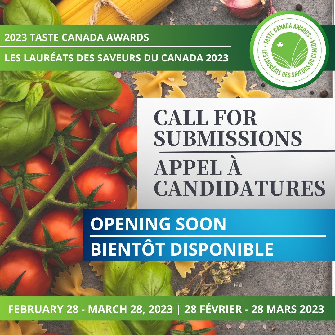 📣 We are ONE WEEK AWAY until the CALL FOR SUBMISSIONS opens for 2022 #CanadianCookbooks! ⁠On Feb 28, #TasteCanada will begin accepting submissions for Canadian culinary books published between Jan 1 and Dec 31, 2022. Submissions close March 28.⁠ Stay tuned for more details!