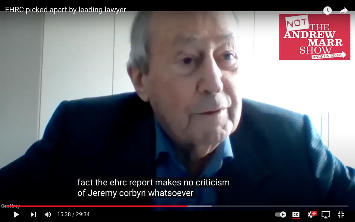 When a senior human rights lawyer, Sir Geoffrey Bindman KC,  Chair of the British Institute of Human Rights, states categorically that the EHRC report 'did not criticise Jeremy Corbyn for anything whatsoever', it's game over for the scamming community.
#ItWasAScam